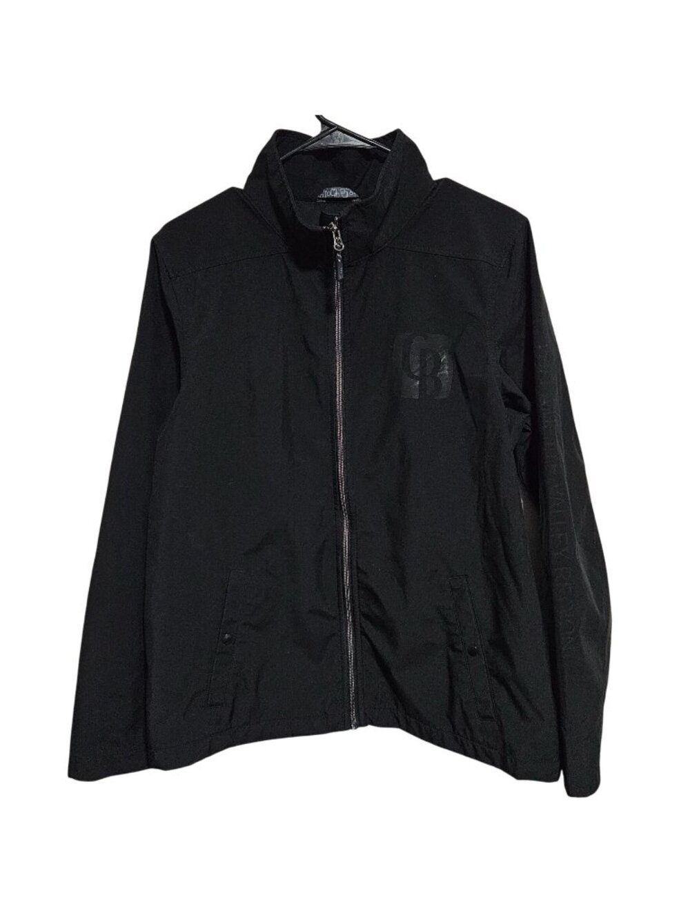 Womens Black Lightweight Jacket Size Large Full Zip Windbreaker Tonal Logo